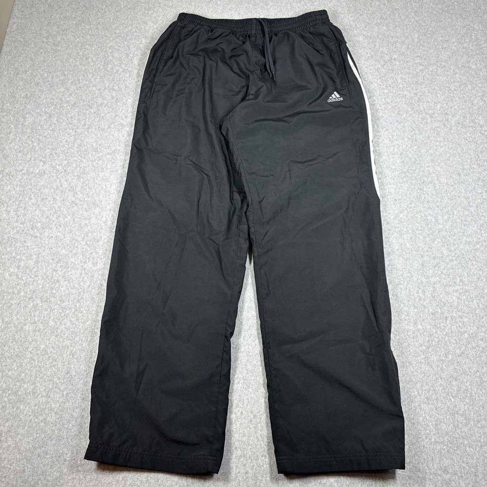 Adidas Track Pants Men's M Black Baggy Wide Leg Lined Ankle Zip Windbreaker Y2K
